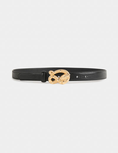 Belt with snake effect and snake buckle black ladies'