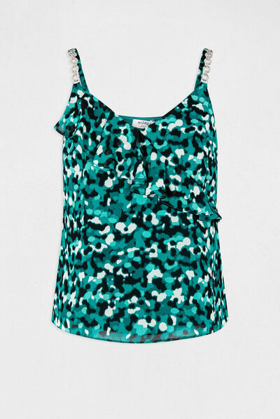 Printed vest top with thin straps green ladies'
