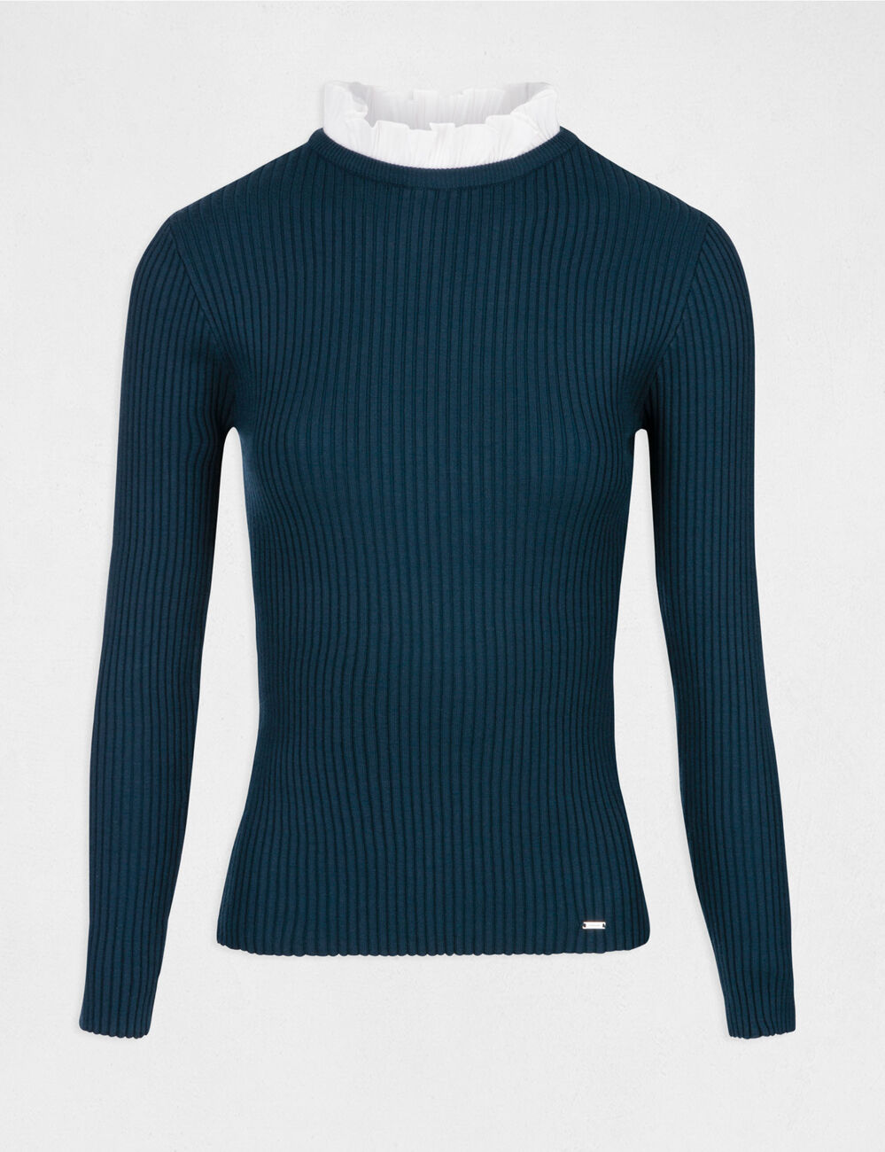 Long-sleeved jumper with pleated collar dark green women