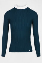 Long-sleeved jumper with pleated collar dark green women