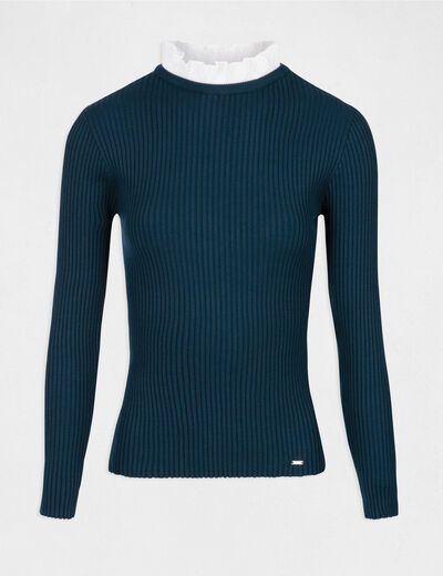 Long-sleeved jumper with pleated collar dark green women