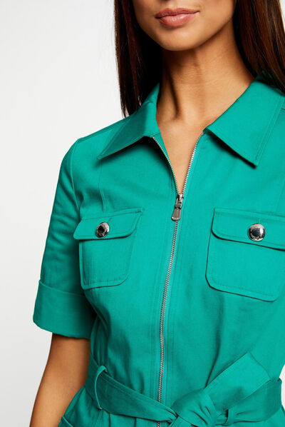 Belted straight dress with short sleeves mid-green ladies'