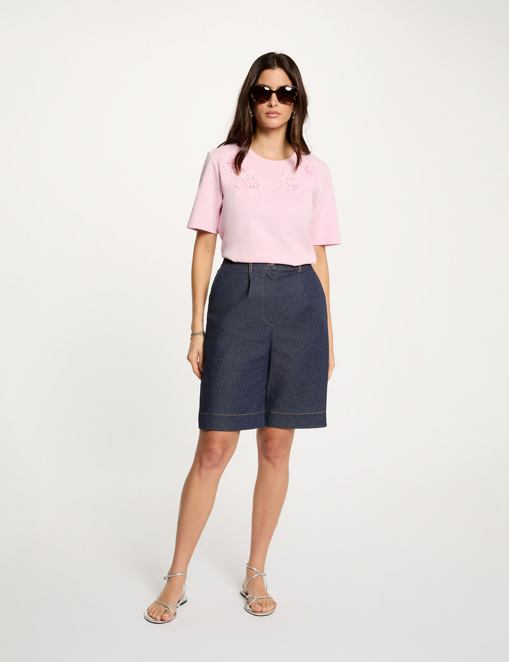Wide denim shorts raw denim women