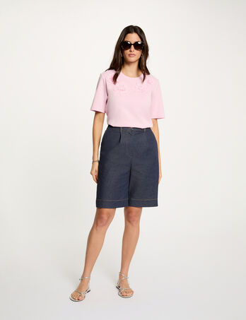 Wide denim shorts raw denim women