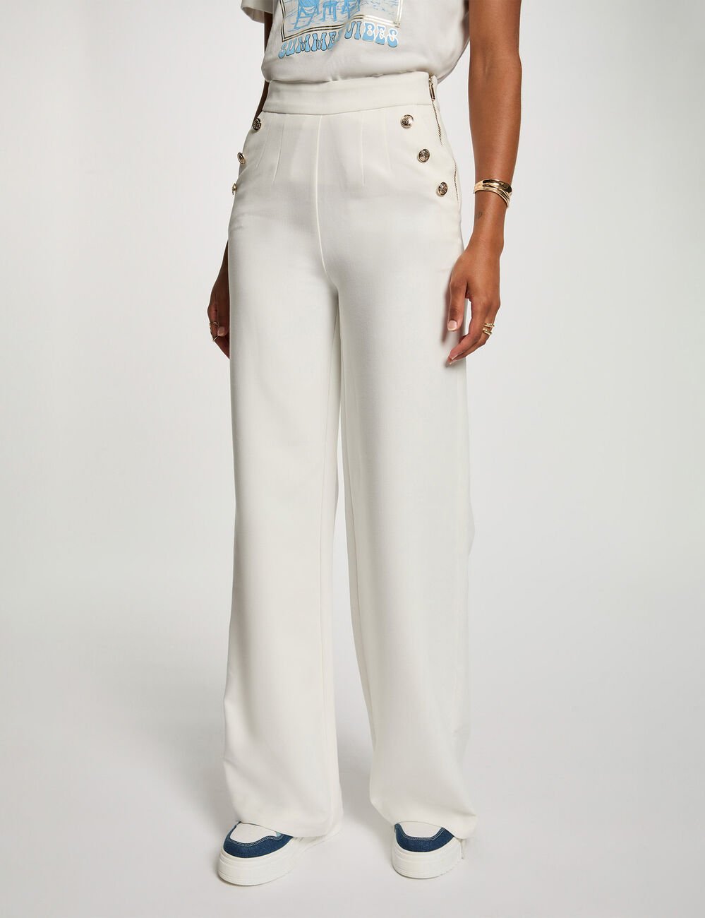 Wide leg trousers with buttons white women