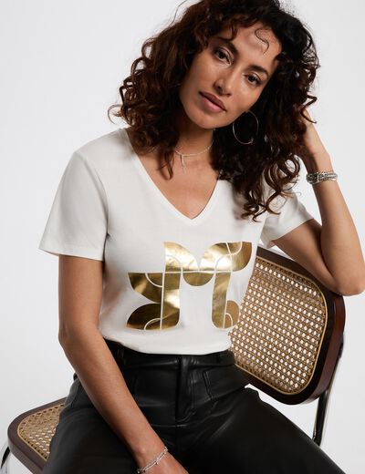 Cropped screen-printed t-shirt white women