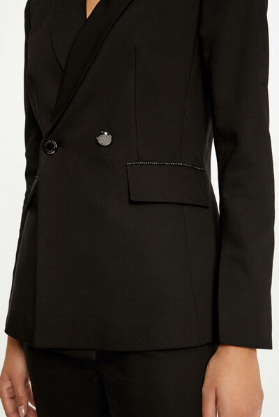 Waisted jacket with metallised edgings black ladies'