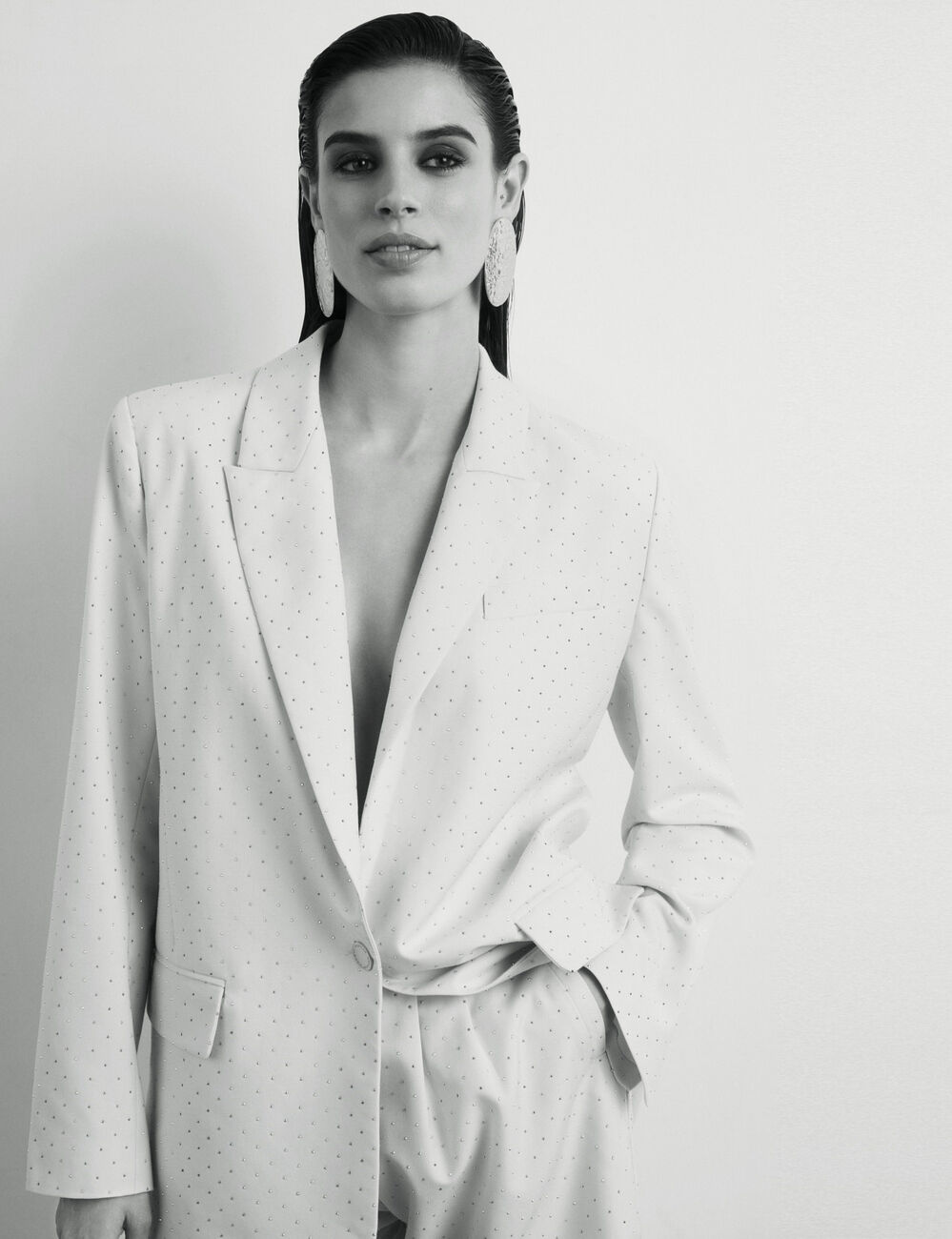 Straight blazer rhinestones vanilla women