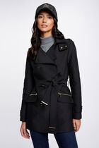 Trench cintré ceinturé à capuche noir femme