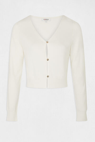 Buttoned long-sleeved cardigan medium ecru ladies'