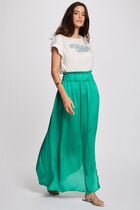 Jupe longue satinée vert femme