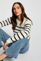 Stripped jumper round neck ecru women