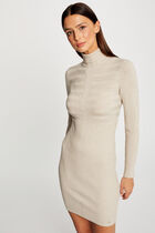 Knitted fitted dress with turtleneck sand women