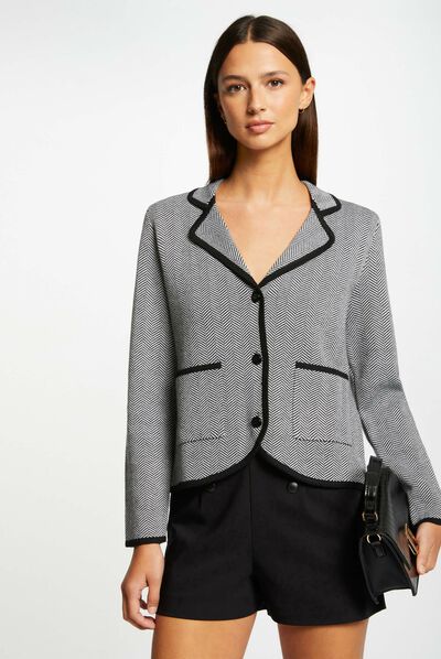 Knitted jacket chevron print black ladies'