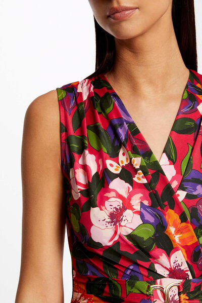 Draped fitted dress with floral print multico ladies'