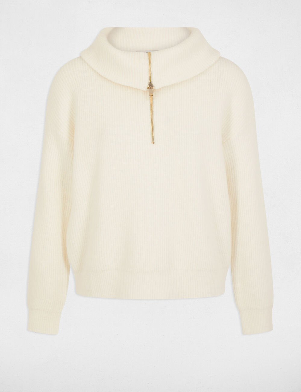 Jumper with zipped-rollneck ivory women