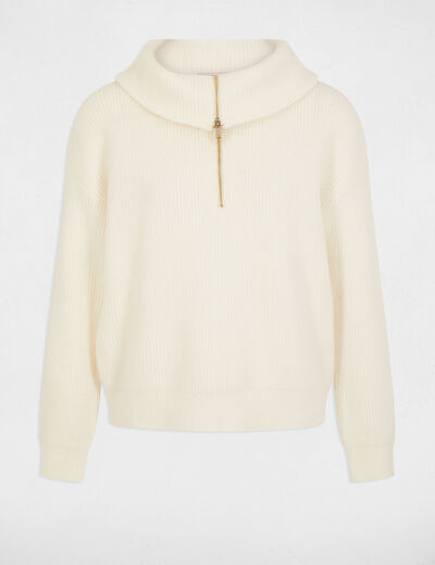 Jumper with zipped-rollneck ivory women