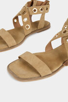 Flat suede leather sandals beige women
