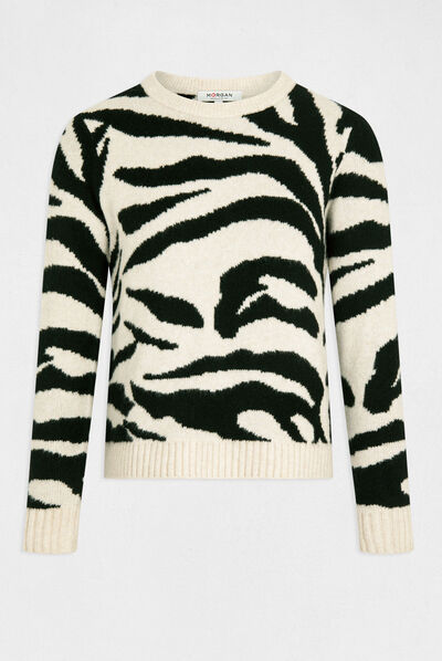 Long-sleeved jumper zebra print beige ladies'