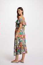 Robe midi évasée imprimée multicolore femme