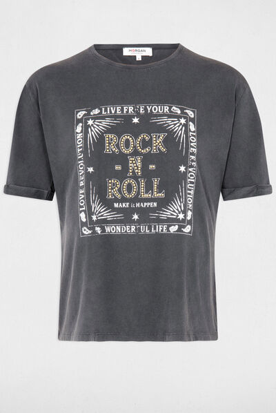 Short-sleeved t-shirt with message mid-grey ladies'