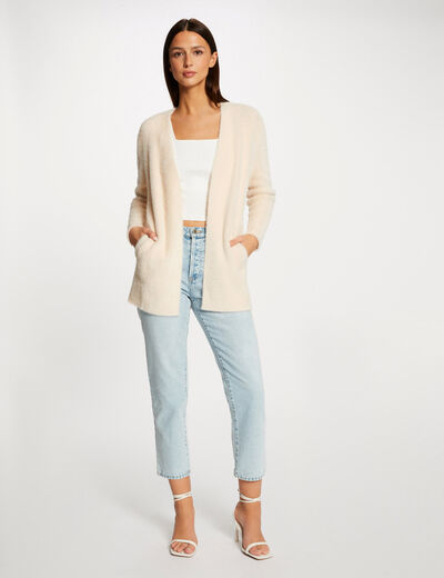 Long cardigan with fluffy knit light pink ladies'
