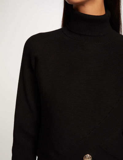 Long-sleeved jumper wrap-over effect black ladies'