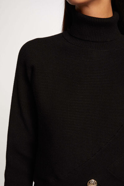 Long-sleeved jumper wrap-over effect black ladies'