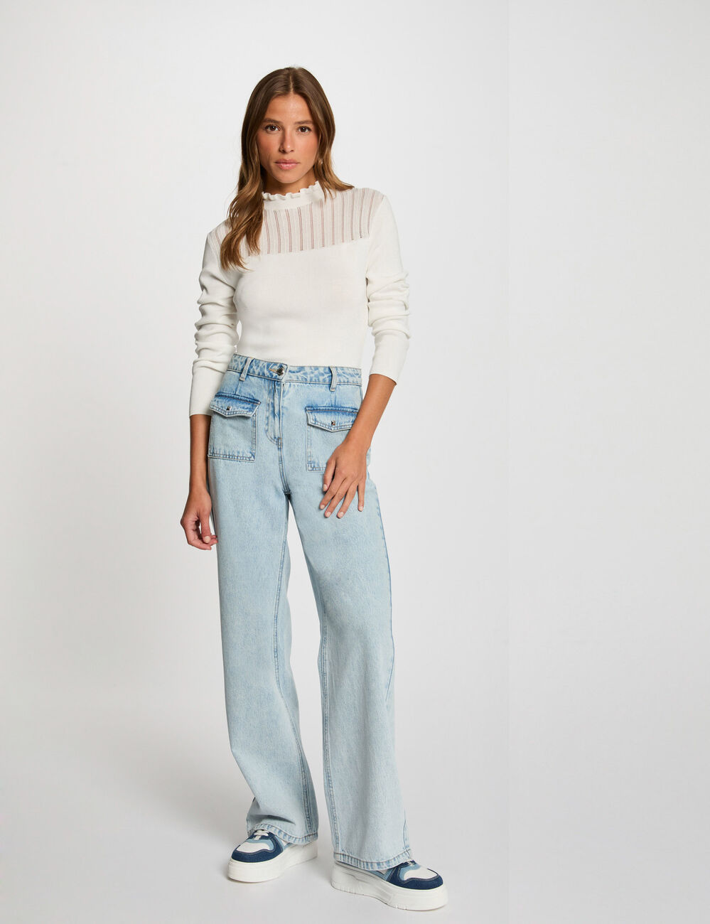 Pull col montant blanc femme