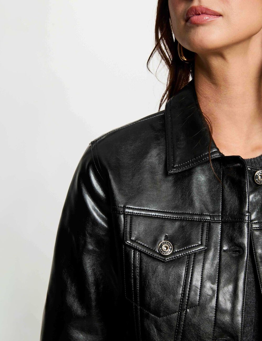 Padded faux leather jacket black women