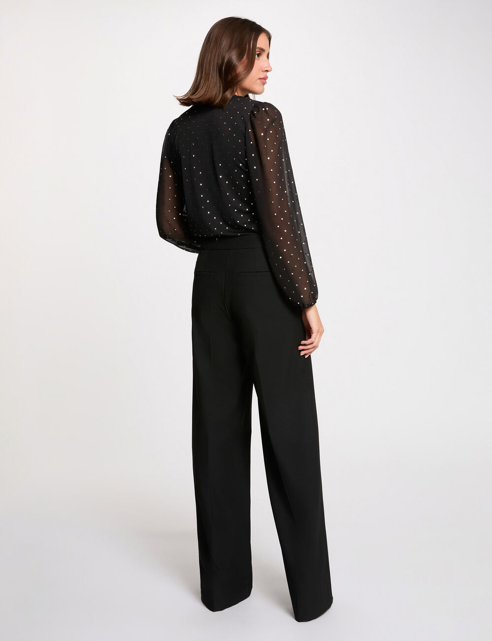 Pantalon large taille haute noir femme
