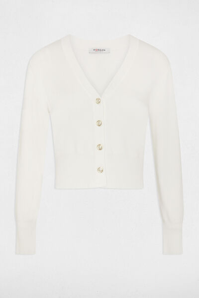 Cardigan V-neck and long sleeves ivory ladies'