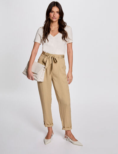 Belted peg trousers beige women