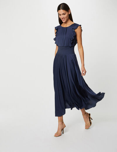 Maxi A-line dress with smocked waist indigo ladies'