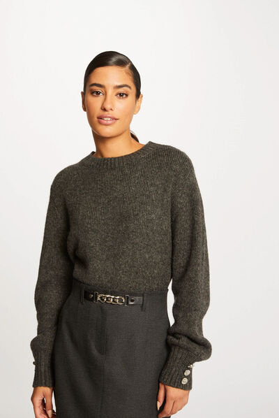 Long-sleeved jumper with round neck anthracite grey ladies'