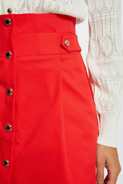 Buttoned high-waisted straight skirt red ladies'