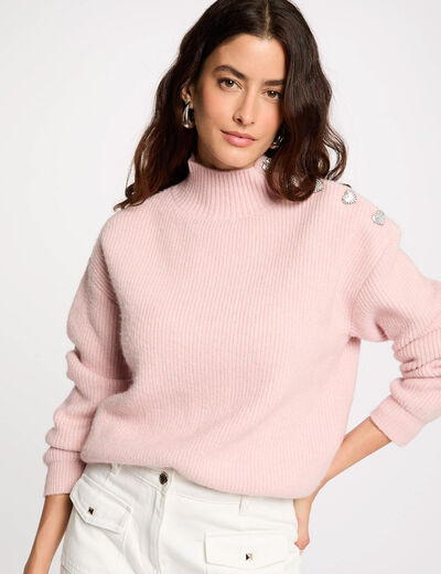 Long-sleeved jumper with buttons light pink women