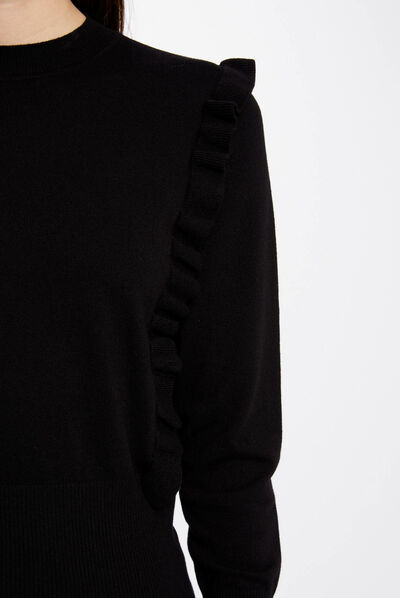 Long-sleeved jumper with ruffles black ladies'