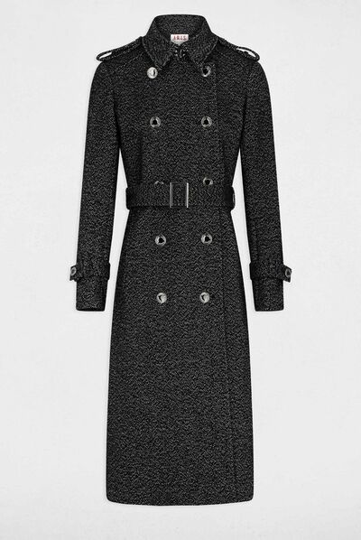 Long belted coat with buttons mid-grey ladies'