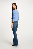 Pull col rond ajouré bleu gris femme