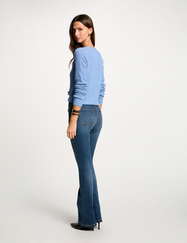 pull col rond ajoure bleu gris femme Pull col rond ajouré bleu gris femme
