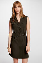 Belted waisted mini dress dark green women