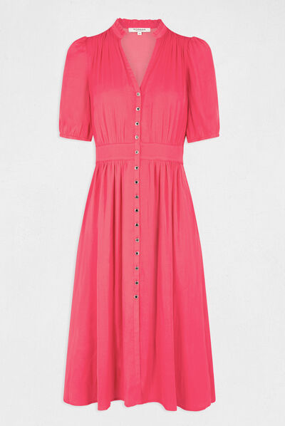 3/4-length sleeved buttoned dress medium pink ladies'