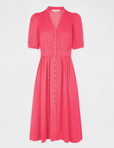 3/4-length sleeved buttoned dress medium pink ladies'