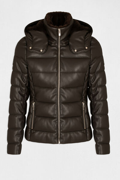 Straight padded jacket with hood chestnut brown ladies'