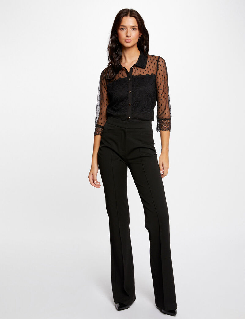 t shirt manches 34 a plumetis noir femme T-shirt manches 3/4 à plumetis noir femme