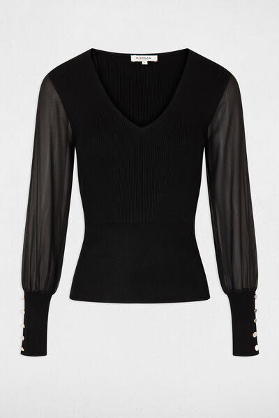 Jumper semi-transparent long sleeves black ladies'