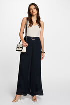 Pleated wide leg trousers navy blue women