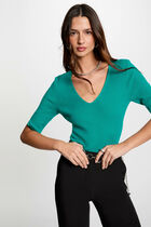 Jumper with V-neck turquoise blue women