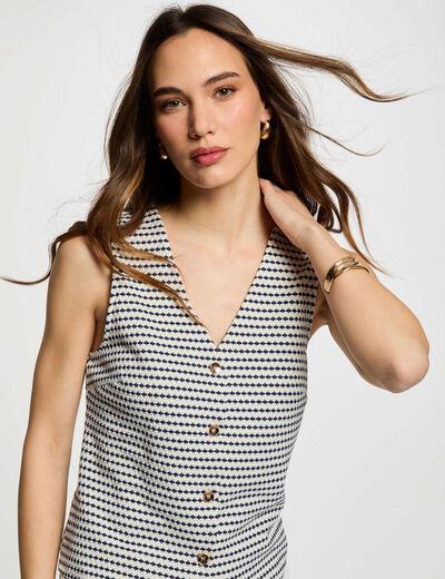 Printed sleeveless waistcoat navy blue women